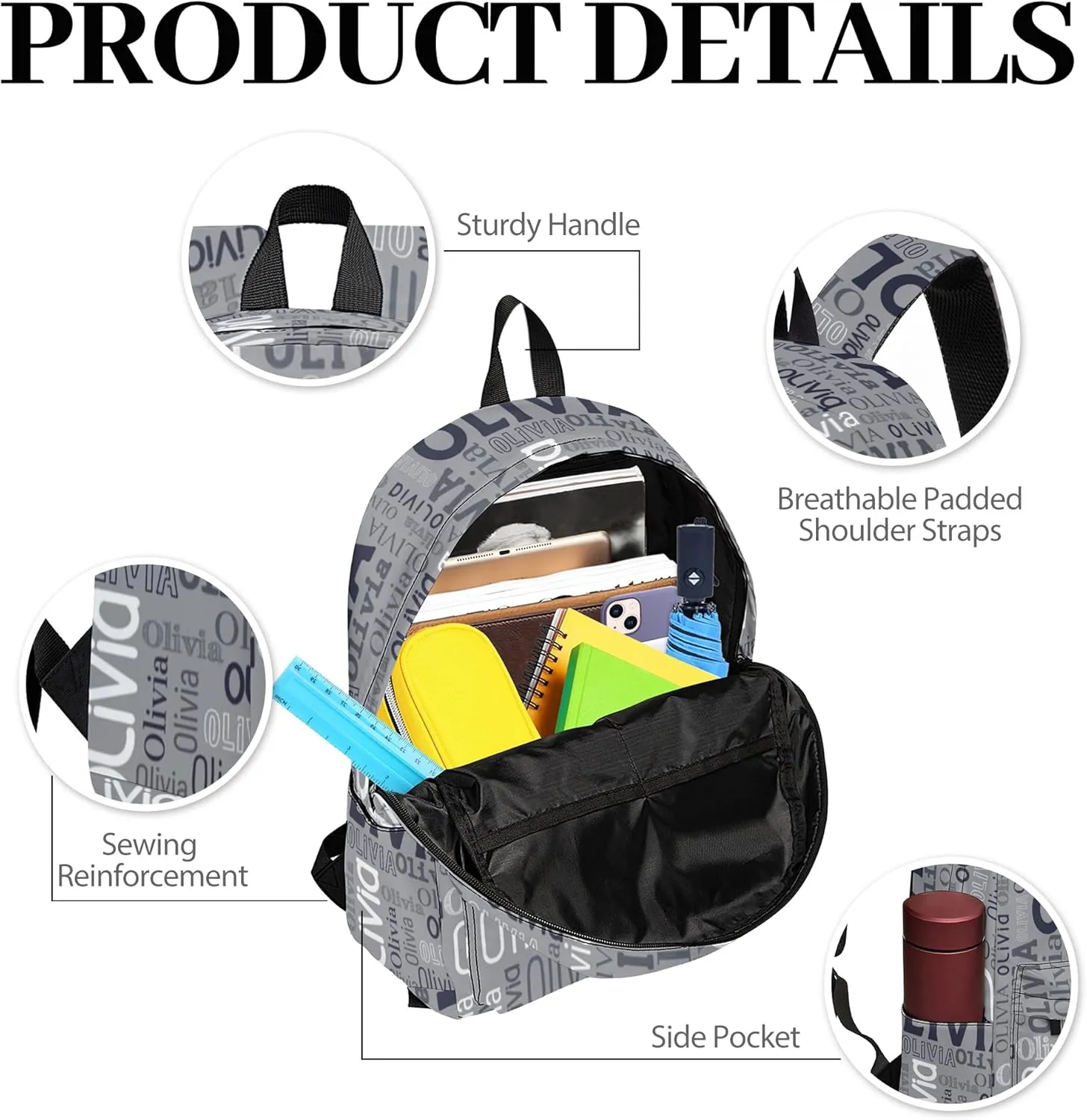 Custom Name Backpack, Personalized Schoolbag with Name for Boys Girls Kids, Customized Casual Backpack with Name Gifts for School Travel Picnic Camping Hiking