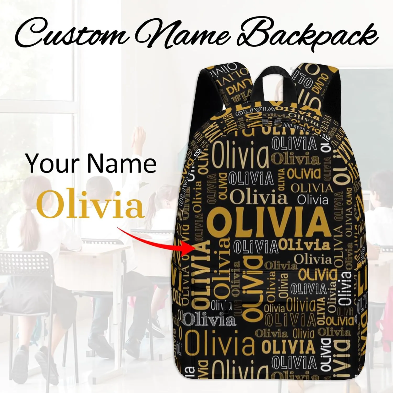 Custom Name Backpack, Personalized Schoolbag with Name for Boys Girls Kids, Customized Casual Backpack with Name Gifts for School Travel Picnic Camping Hiking