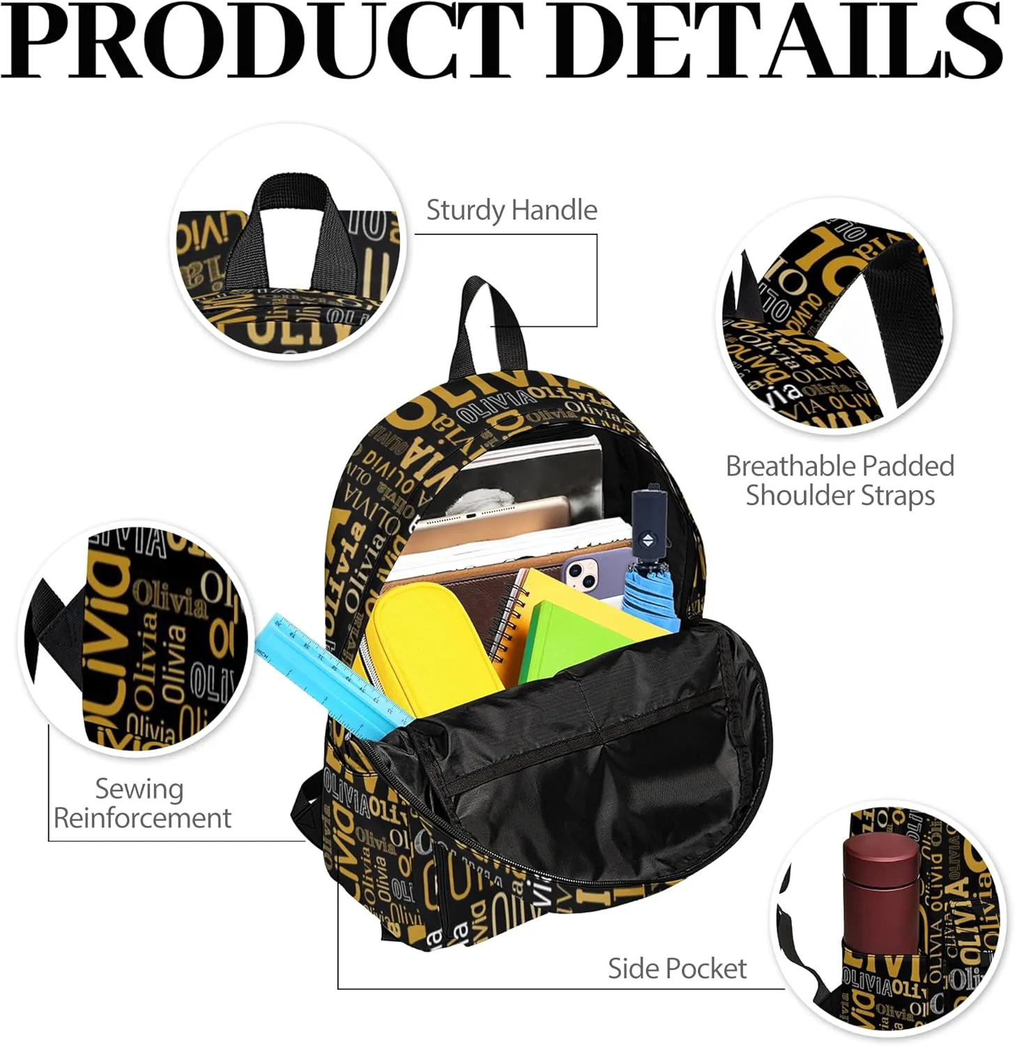 Custom Name Backpack, Personalized Schoolbag with Name for Boys Girls Kids, Customized Casual Backpack with Name Gifts for School Travel Picnic Camping Hiking