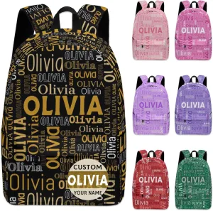 Custom Name Backpack, Personalized Schoolbag with Name for Boys Girls Kids, Customized Casual Backpack with Name Gifts for School Travel Picnic Camping Hiking