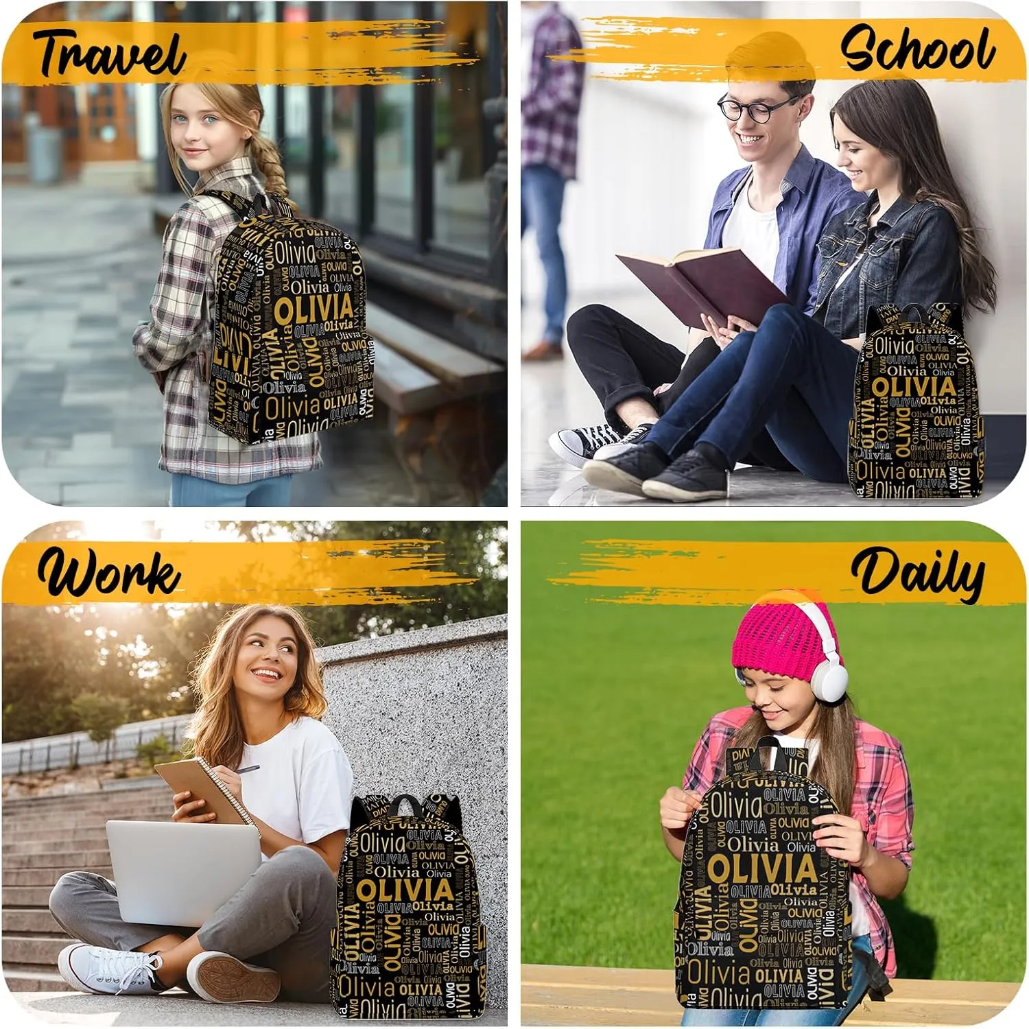 Custom Name Backpack, Personalized Schoolbag with Name for Boys Girls Kids, Customized Casual Backpack with Name Gifts for School Travel Picnic Camping Hiking