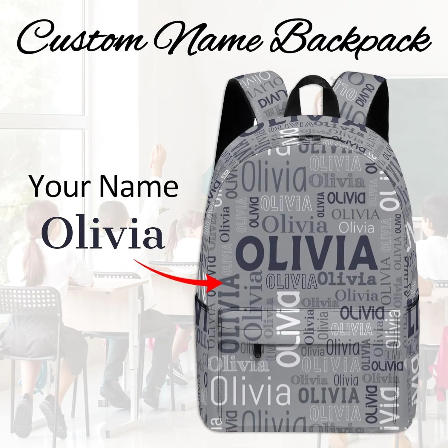 Custom Name Backpack, Personalized Schoolbag with Name for Boys Girls Kids, Customized Casual Backpack with Name Gifts for School Travel Picnic Camping Hiking