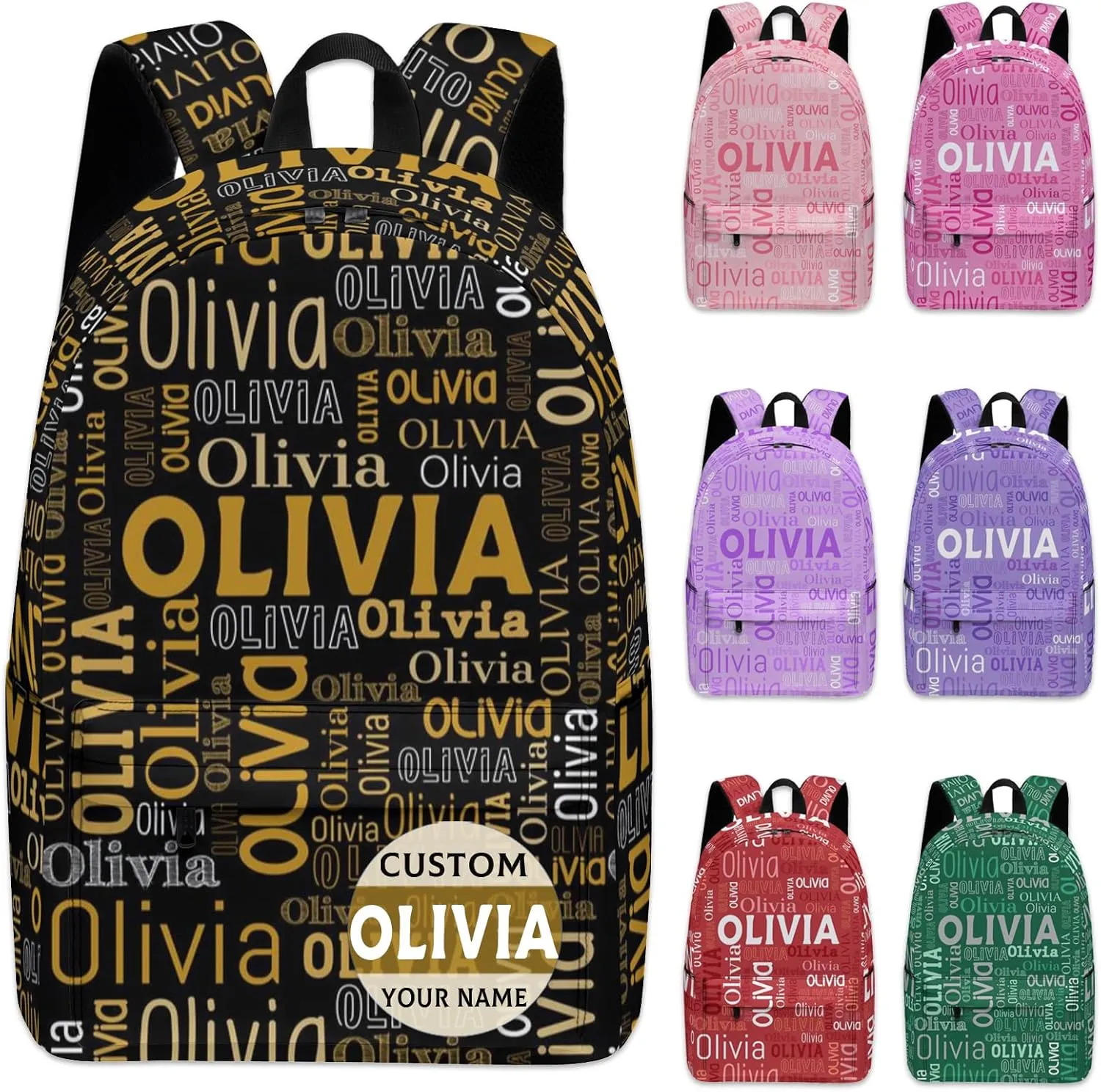 Custom Name Backpack, Personalized Schoolbag with Name for Boys Girls Kids, Customized Casual Backpack with Name Gifts for School Travel Picnic Camping Hiking