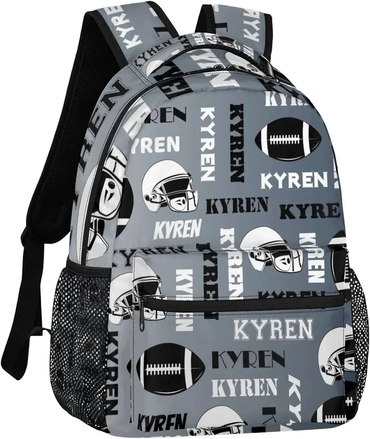 Custom Name Football Backpack for Men Women, Personalized Sports Bag Backpack, Laptop Backpacks Daypack for Travel Camping, Black Grey