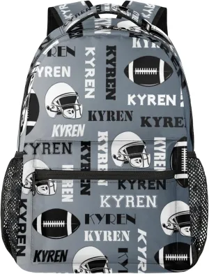 Custom Name Football Backpack for Men Women, Personalized Sports Bag Backpack, Laptop Backpacks Daypack for Travel Camping, Black Grey