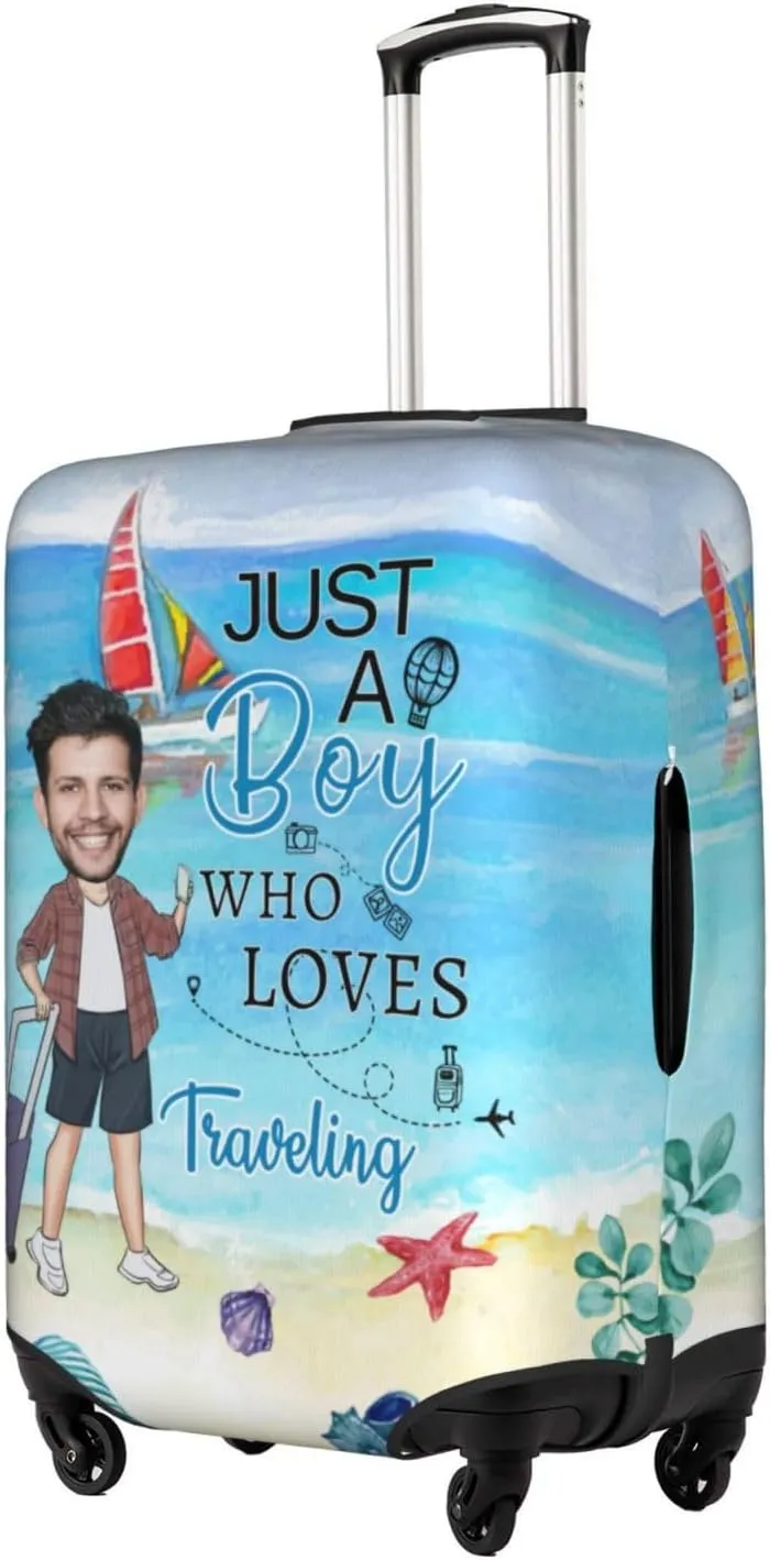 Custom Travel Luggage Cover with Face Photo, Personalized Suitcase Cover Printed with Face Photo, Personalized Baggage Suitcase Protector Customized Print Luggage Covers for Traveling, Business Trip