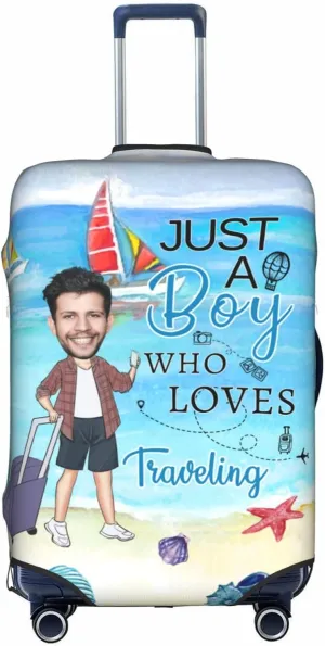 Custom Travel Luggage Cover with Face Photo, Personalized Suitcase Cover Printed with Face Photo, Personalized Baggage Suitcase Protector Customized Print Luggage Covers for Traveling, Business Trip
