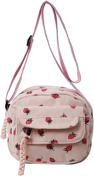 Cute Purses for Women Strawberry Bag Corduroy Tote Bag for Women Messenger Bag Cute Crossbody Bags Handbag