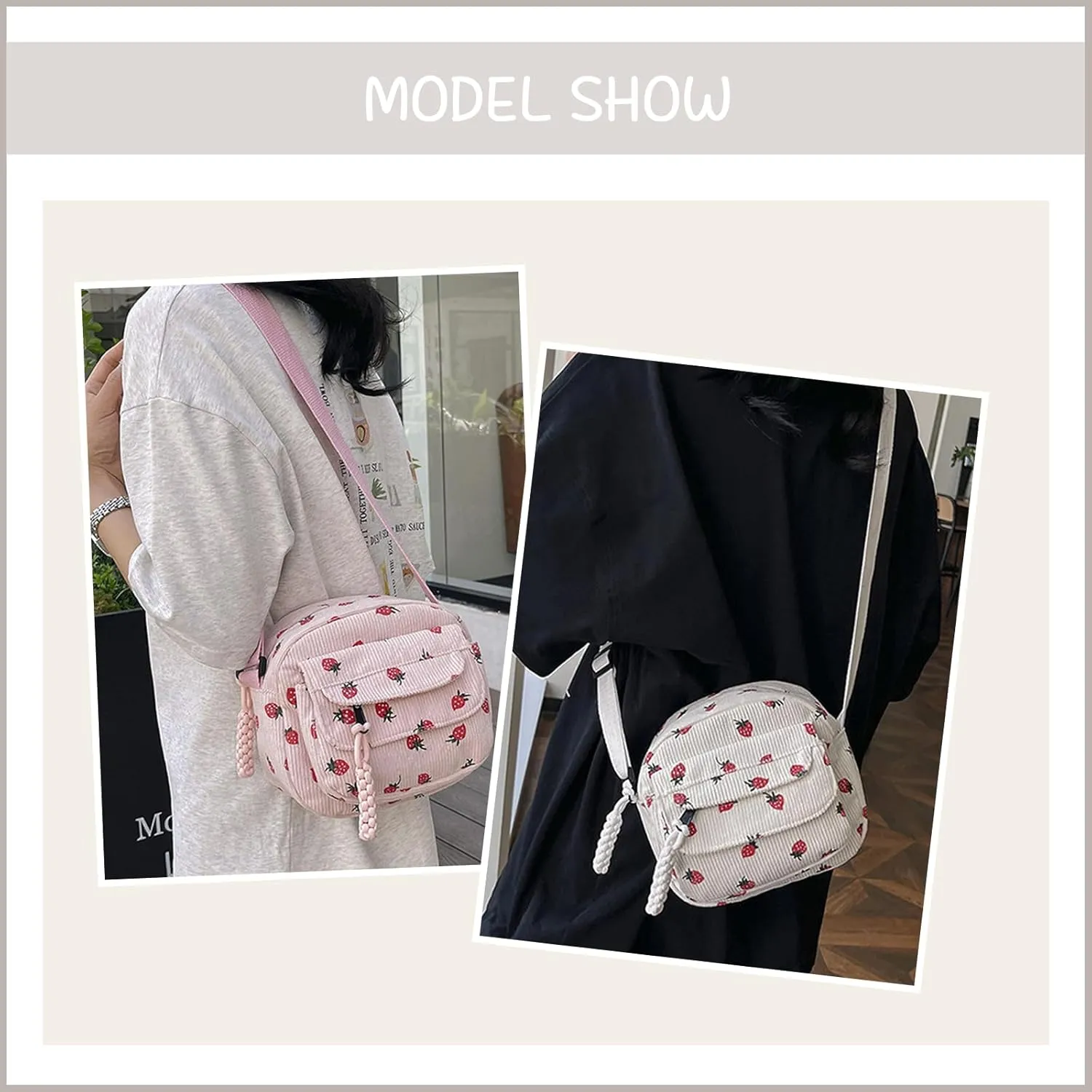 Cute Purses for Women Strawberry Bag Corduroy Tote Bag for Women Messenger Bag Cute Crossbody Bags Handbag
