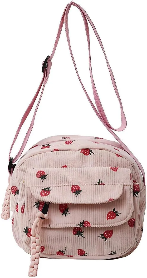 Cute Purses for Women Strawberry Bag Corduroy Tote Bag for Women Messenger Bag Cute Crossbody Bags Handbag