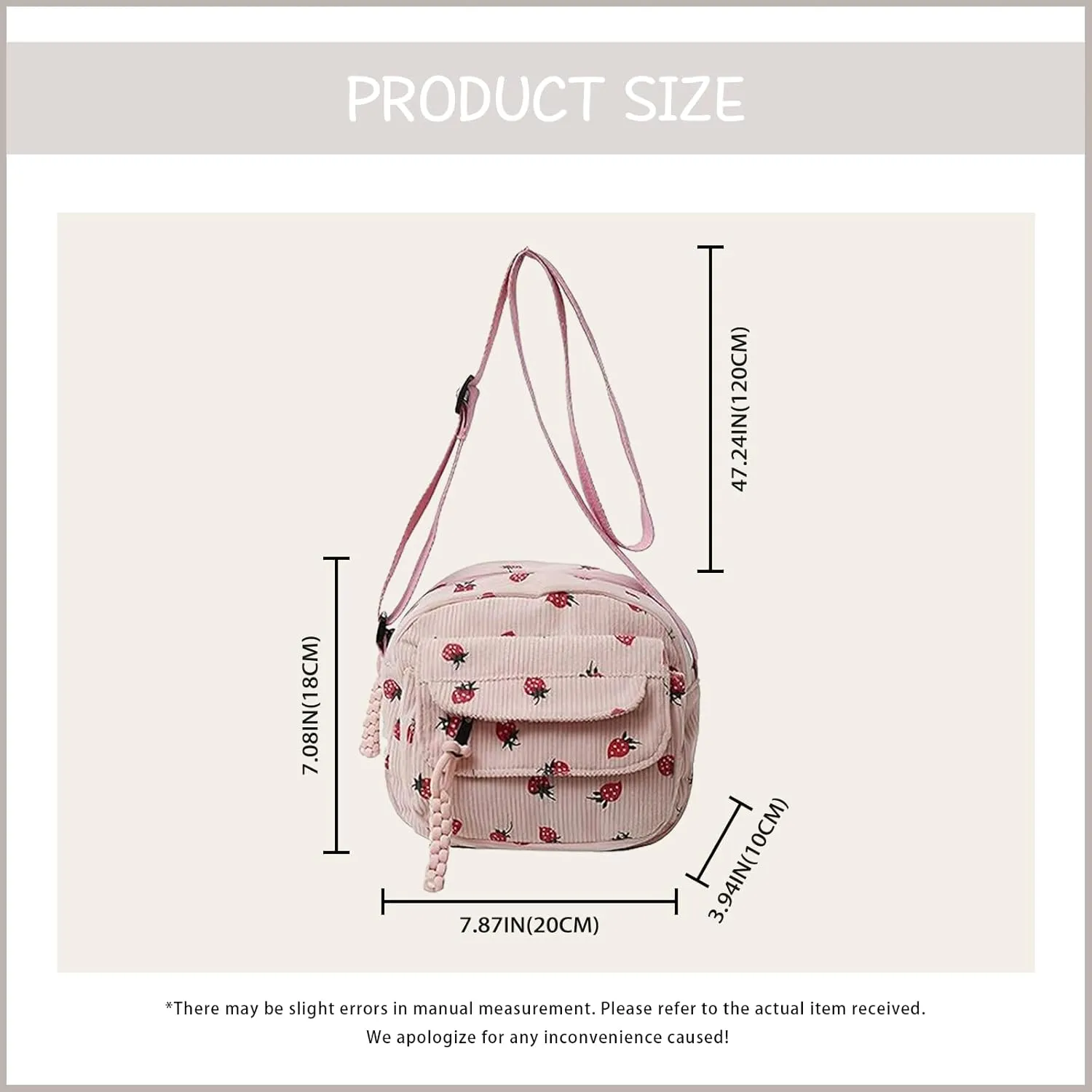 Cute Purses for Women Strawberry Bag Corduroy Tote Bag for Women Messenger Bag Cute Crossbody Bags Handbag
