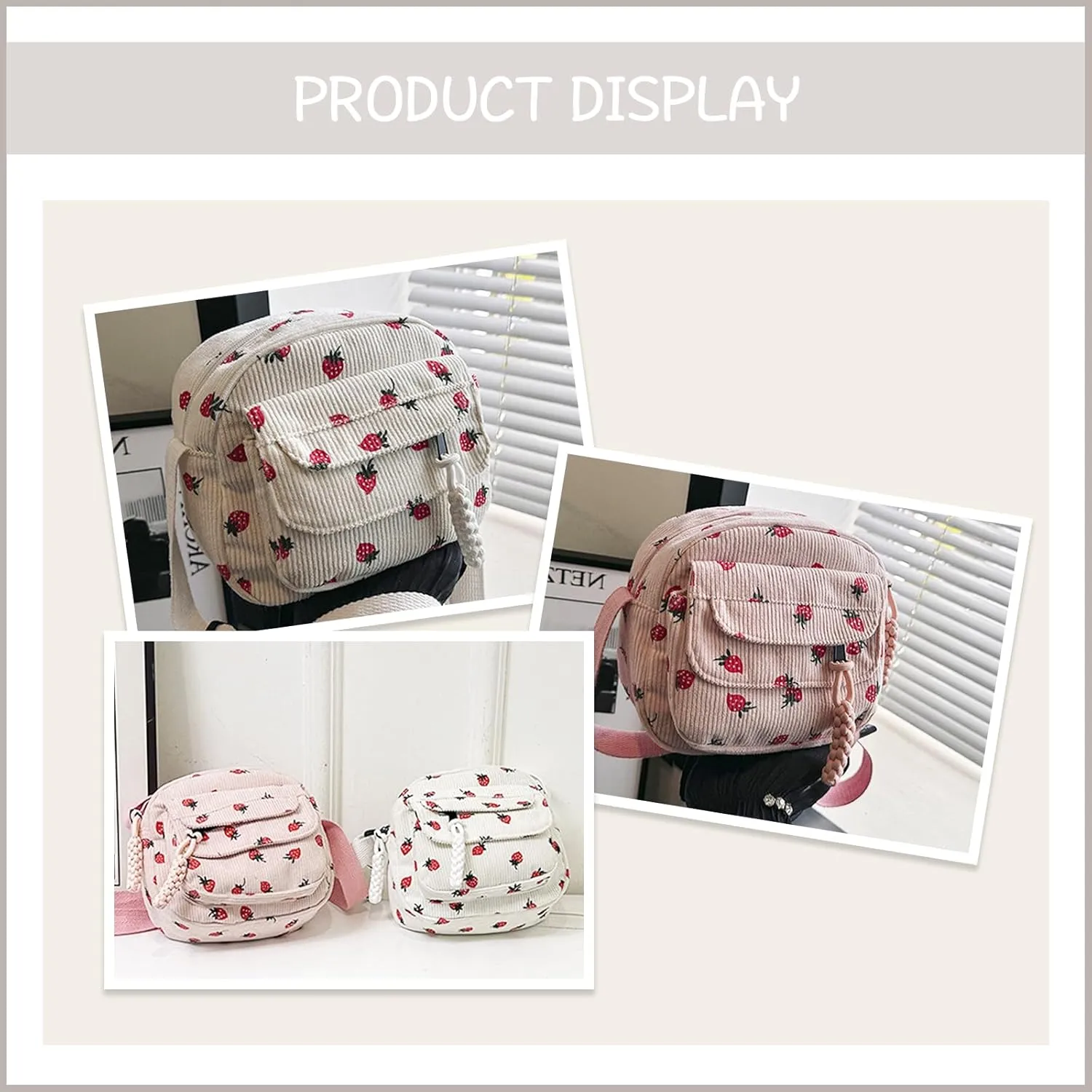 Cute Purses for Women Strawberry Bag Corduroy Tote Bag for Women Messenger Bag Cute Crossbody Bags Handbag