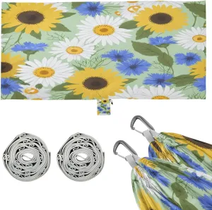 Cute Sunflowers and White Daisy Flowers Camping Hammock, Single Portable Hammocks with Tree Straps & Attached Carry Bag, 330Lbs Capacity Perfect for Outside Indoor Hiking Beach Backpack Trav