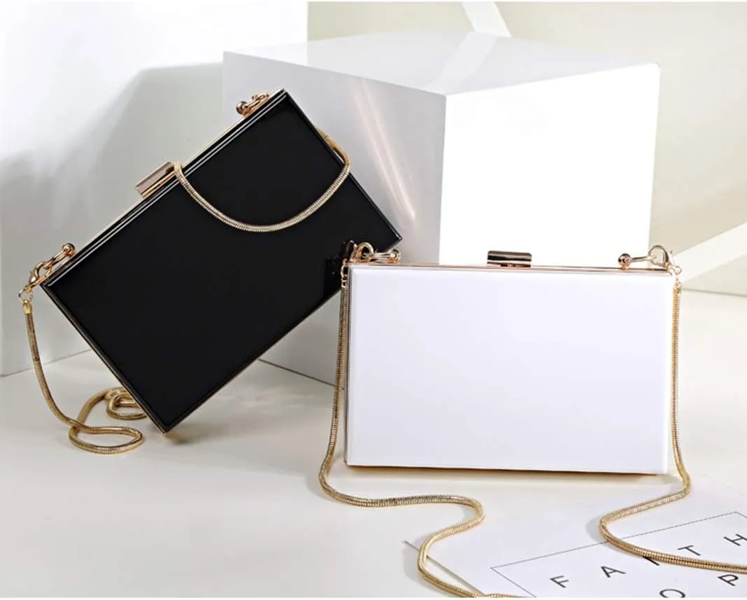 Cute Transparent Acrylic Shoulder Bag Clear Crossbody Evening Clutch Purse Handbag With 2 Gold Chain For Women