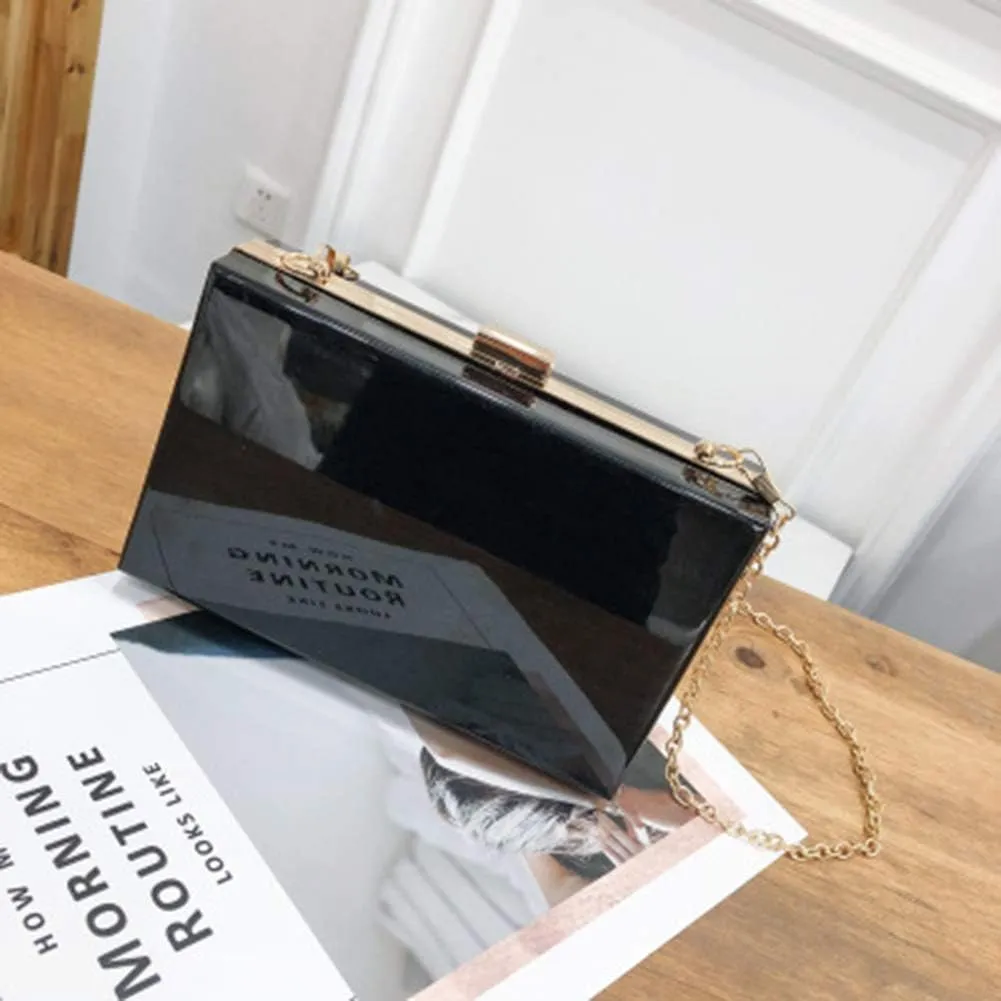Cute Transparent Acrylic Shoulder Bag Clear Crossbody Evening Clutch Purse Handbag With 2 Gold Chain For Women