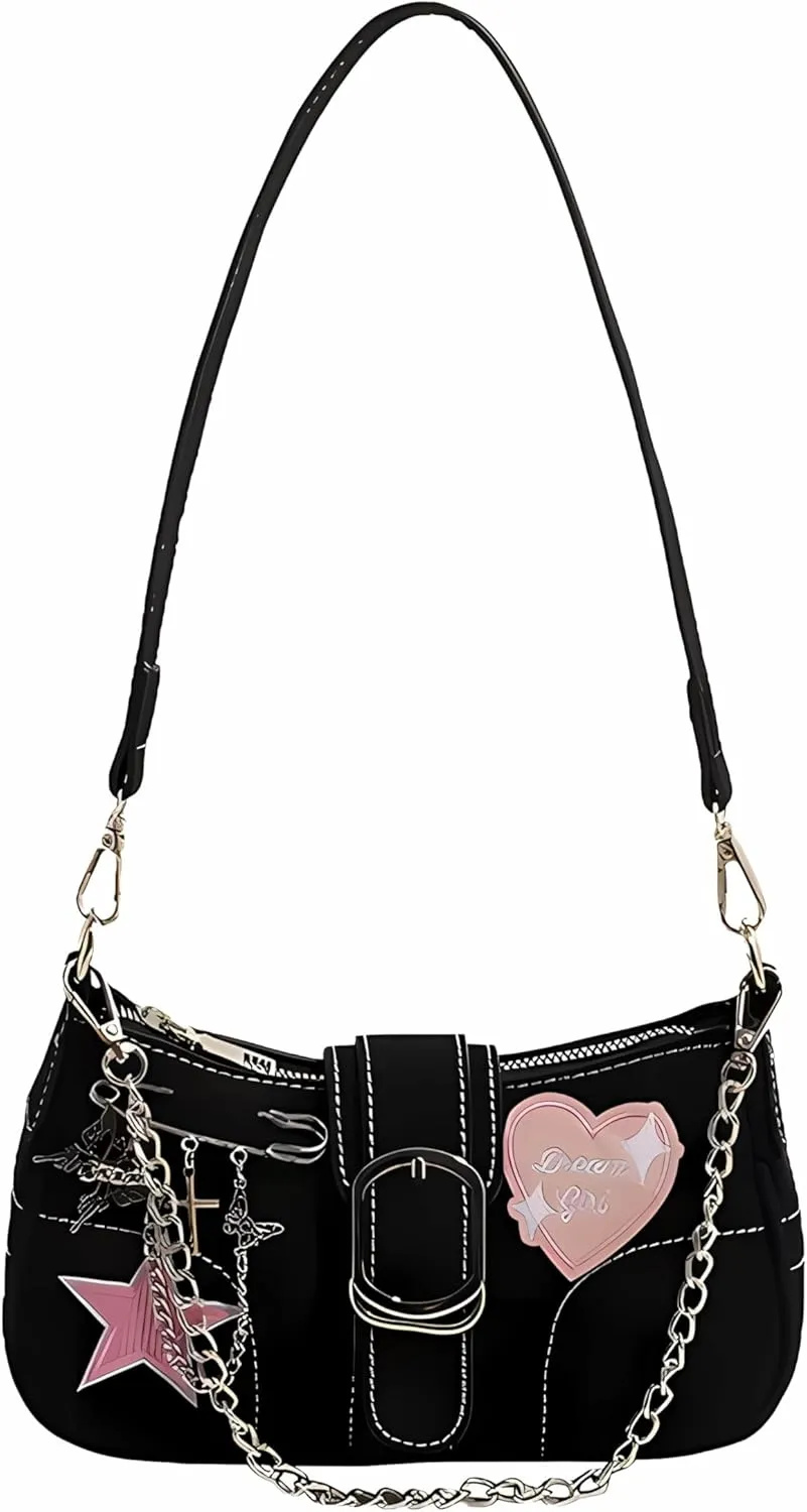 Cute Y2k Purse, Black y2k Shoulder Bag Crossbody Purse, Y2Ks Accessories Goth Punk Style Bag for Women Girl