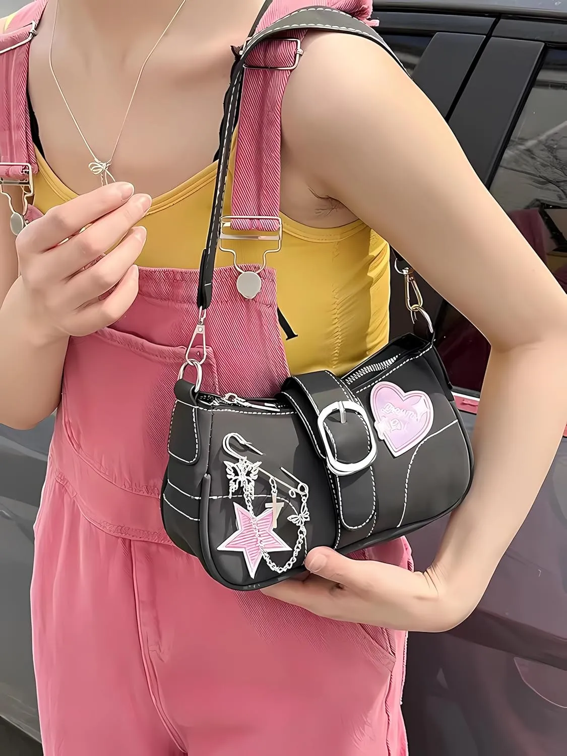 Cute Y2k Purse, Black y2k Shoulder Bag Crossbody Purse, Y2Ks Accessories Goth Punk Style Bag for Women Girl