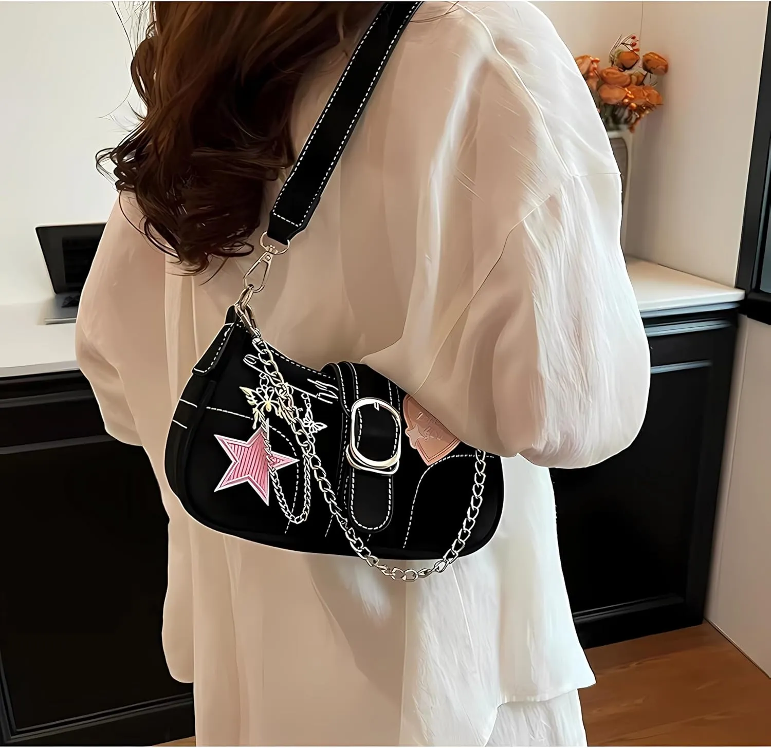 Cute Y2k Purse, Black y2k Shoulder Bag Crossbody Purse, Y2Ks Accessories Goth Punk Style Bag for Women Girl