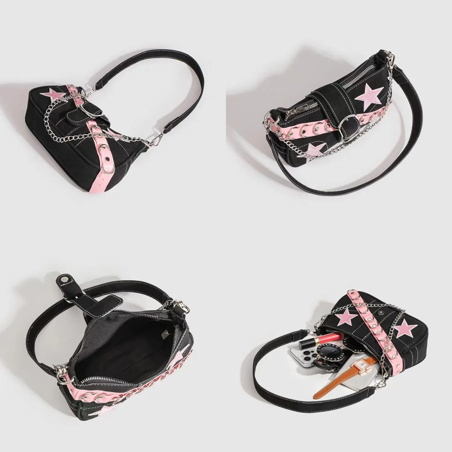 Cute Y2k Purse, Black y2k Shoulder Bag Crossbody Purse, Y2Ks Accessories Goth Punk Style Bag for Women Girl