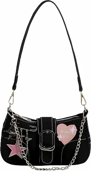 Cute Y2k Purse, Black y2k Shoulder Bag Crossbody Purse, Y2Ks Accessories Goth Punk Style Bag for Women Girl