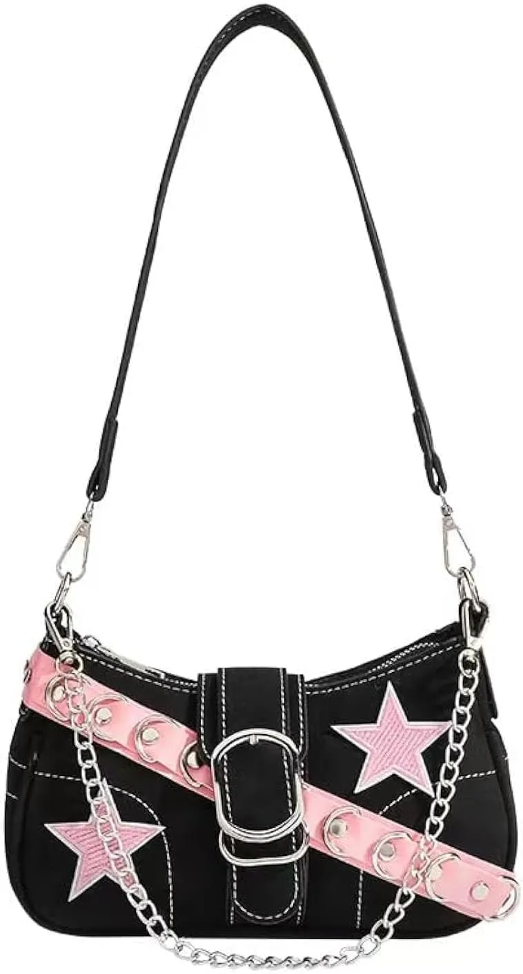 Cute Y2k Purse, Black y2k Shoulder Bag Crossbody Purse, Y2Ks Accessories Goth Punk Style Bag for Women Girl