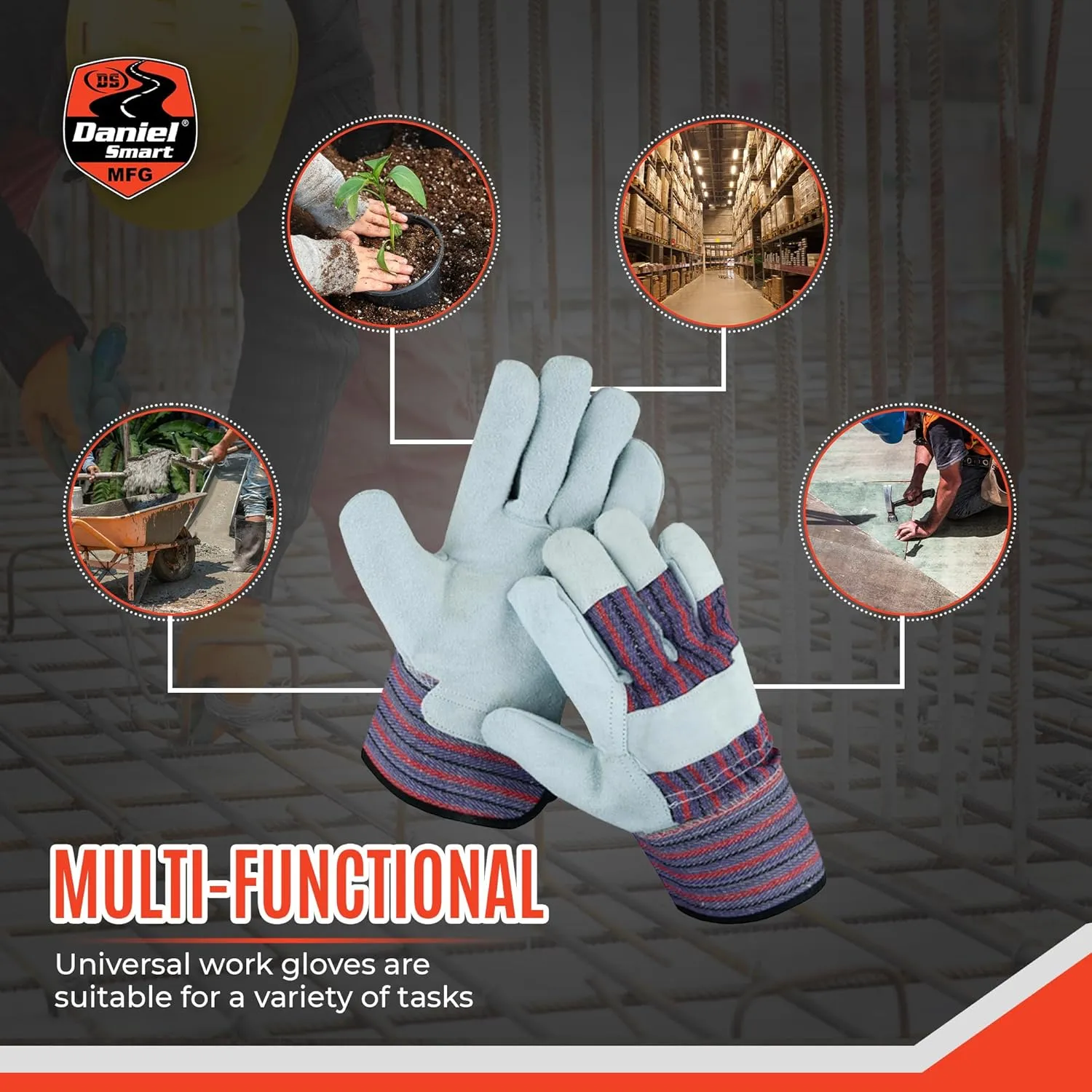 Daniel Smart All-Purpose Cowhide Leather Work Gloves Protective Hand Safety Gloves for Maximum Protection Durable & Comfort