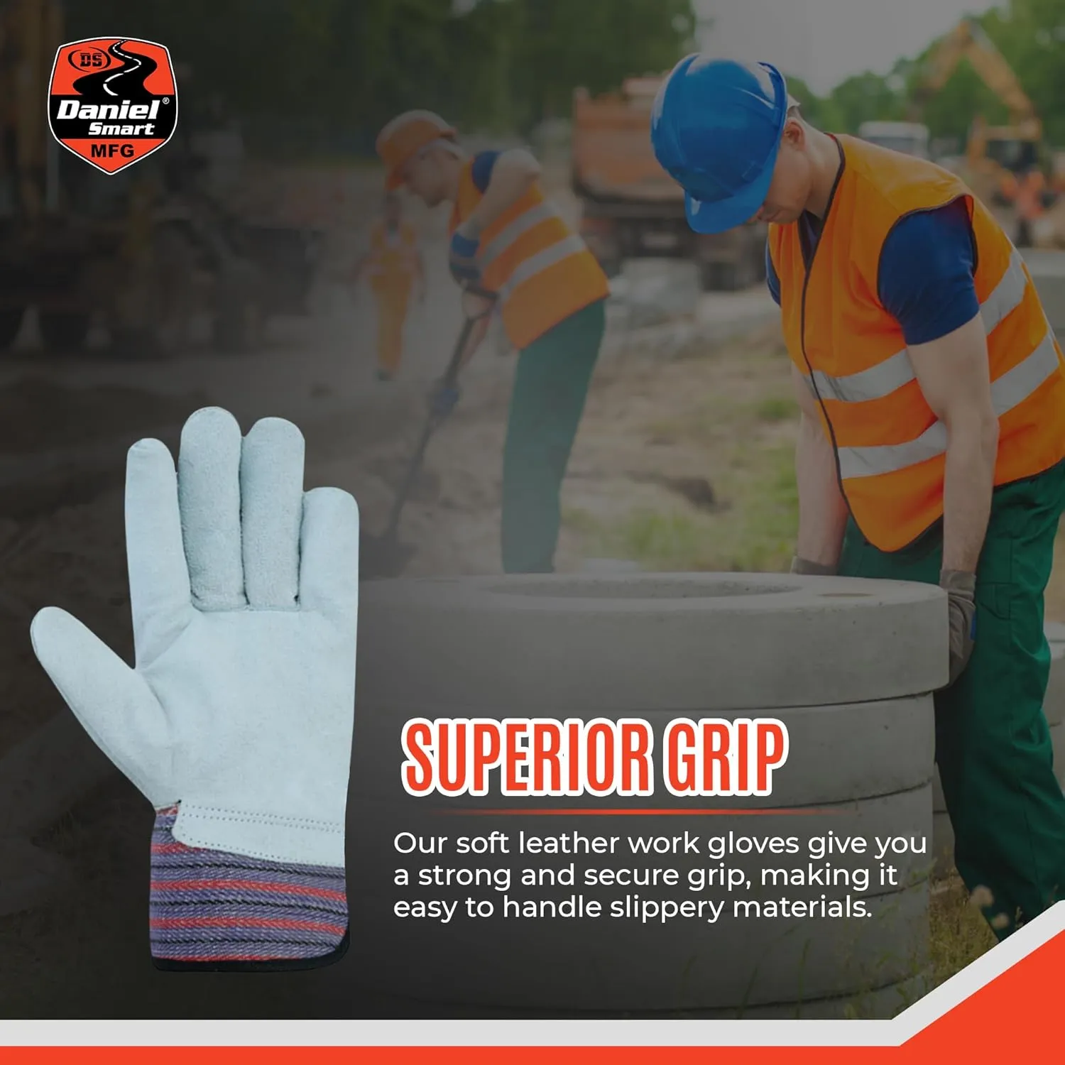 Daniel Smart All-Purpose Cowhide Leather Work Gloves Protective Hand Safety Gloves for Maximum Protection Durable & Comfort