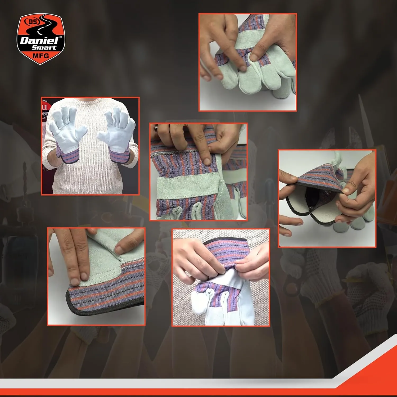 Daniel Smart All-Purpose Cowhide Leather Work Gloves Protective Hand Safety Gloves for Maximum Protection Durable & Comfort