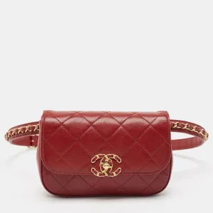 Dark Red Quilted Leather CC Flap Belt Bag