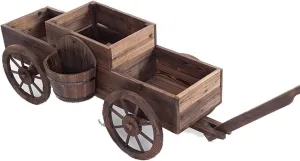 Decorative Creative Wood Rotatable Four-Wheeled Flower Pots Flower Wagon Flower Box Outdoor Patio Decorative Flower Stand Indoor