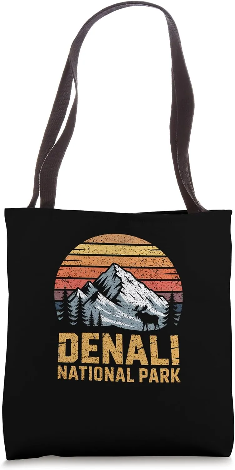 Denali National Park Vintage Nature Hiking Travel Vacation Tote Bag