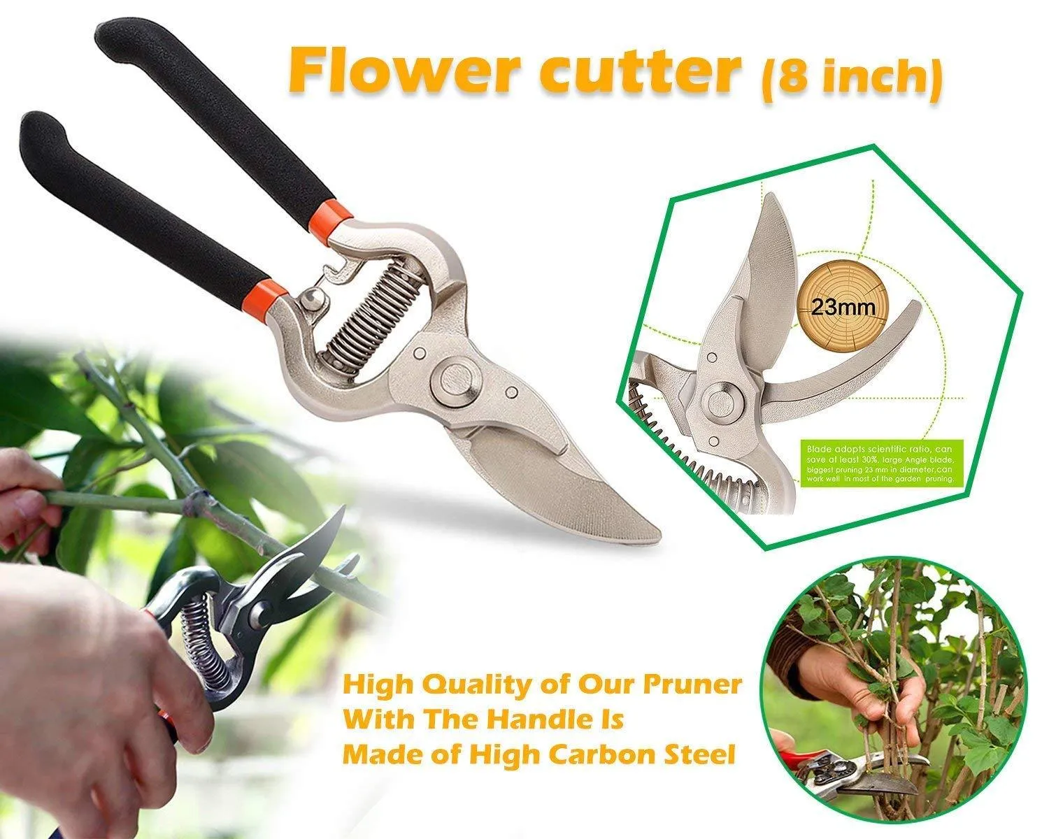 DeoDap Gardening Tools - Flover Cutter & Garden Tool Wooden Handle (3pcs-Hand Cultivator, Small Trowel, Garden Fork)