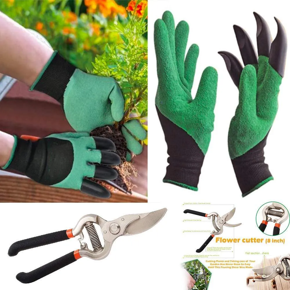 DeoDap Gardening Tools - Flover Cutter & Garden Tool Wooden Handle (3pcs-Hand Cultivator, Small Trowel, Garden Fork)