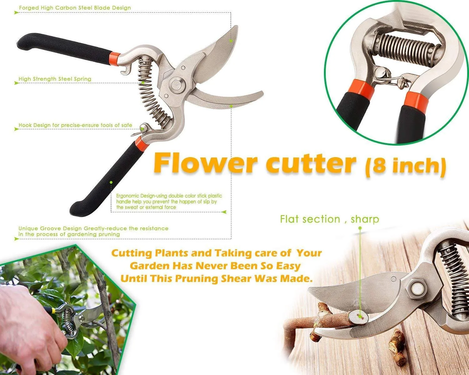 DeoDap Gardening Tools - Flover Cutter & Garden Tool Wooden Handle (3pcs-Hand Cultivator, Small Trowel, Garden Fork)