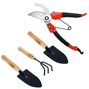 DeoDap Gardening Tools - Flover Cutter & Garden Tool Wooden Handle (3pcs-Hand Cultivator, Small Trowel, Garden Fork)