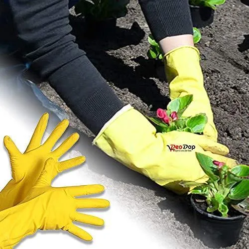 DeoDap Gardening Tools - Reusable Rubber Gloves, Pruners Scissor(Flower Cutter) & Garden Tool Wooden Handle (3pcs-Hand Cultivator, Small Trowel, Garden Fork)