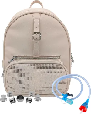 Designer Park Company - Rope Drop Backpack, Stylish Leather for Theme Park or Travel, Girls w/Adjustable Strap, Hydration Kit & Locking Pins - Vanilla Vibes