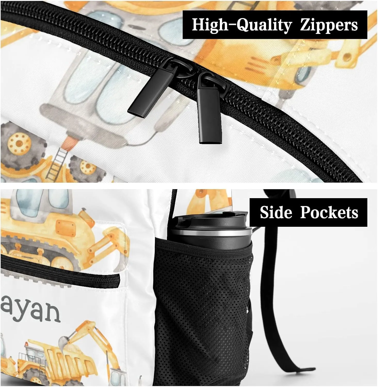 Deven Truck Machinery Bulldozer Personalized Kids Backpack for Boy/Girl Teen Primary School Daypack Travel Bag Bookbag