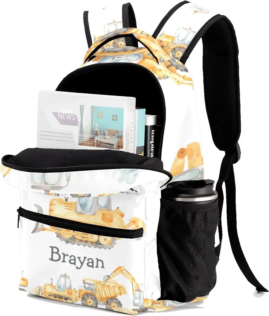 Deven Truck Machinery Bulldozer Personalized Kids Backpack for Boy/Girl Teen Primary School Daypack Travel Bag Bookbag