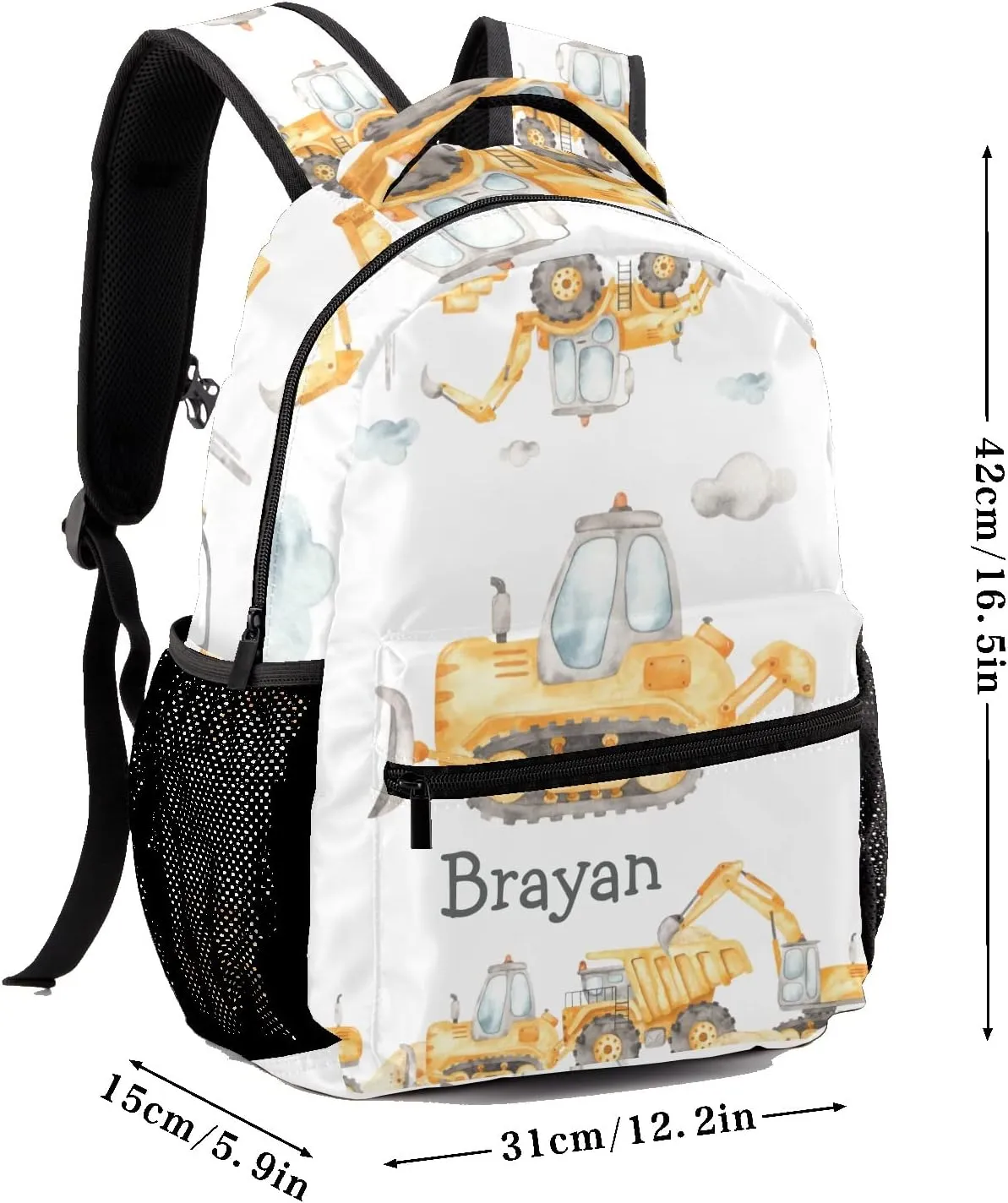 Deven Truck Machinery Bulldozer Personalized Kids Backpack for Boy/Girl Teen Primary School Daypack Travel Bag Bookbag