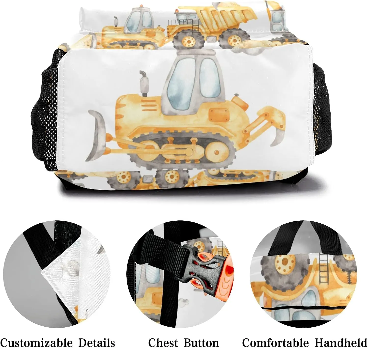 Deven Truck Machinery Bulldozer Personalized Kids Backpack for Boy/Girl Teen Primary School Daypack Travel Bag Bookbag