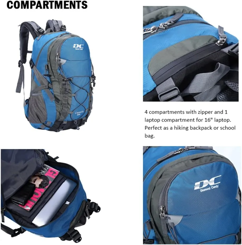 Diamond Candy Waterproof Hiking Backpack for Men and Women, Lightweight Day Pack for Travel Camping