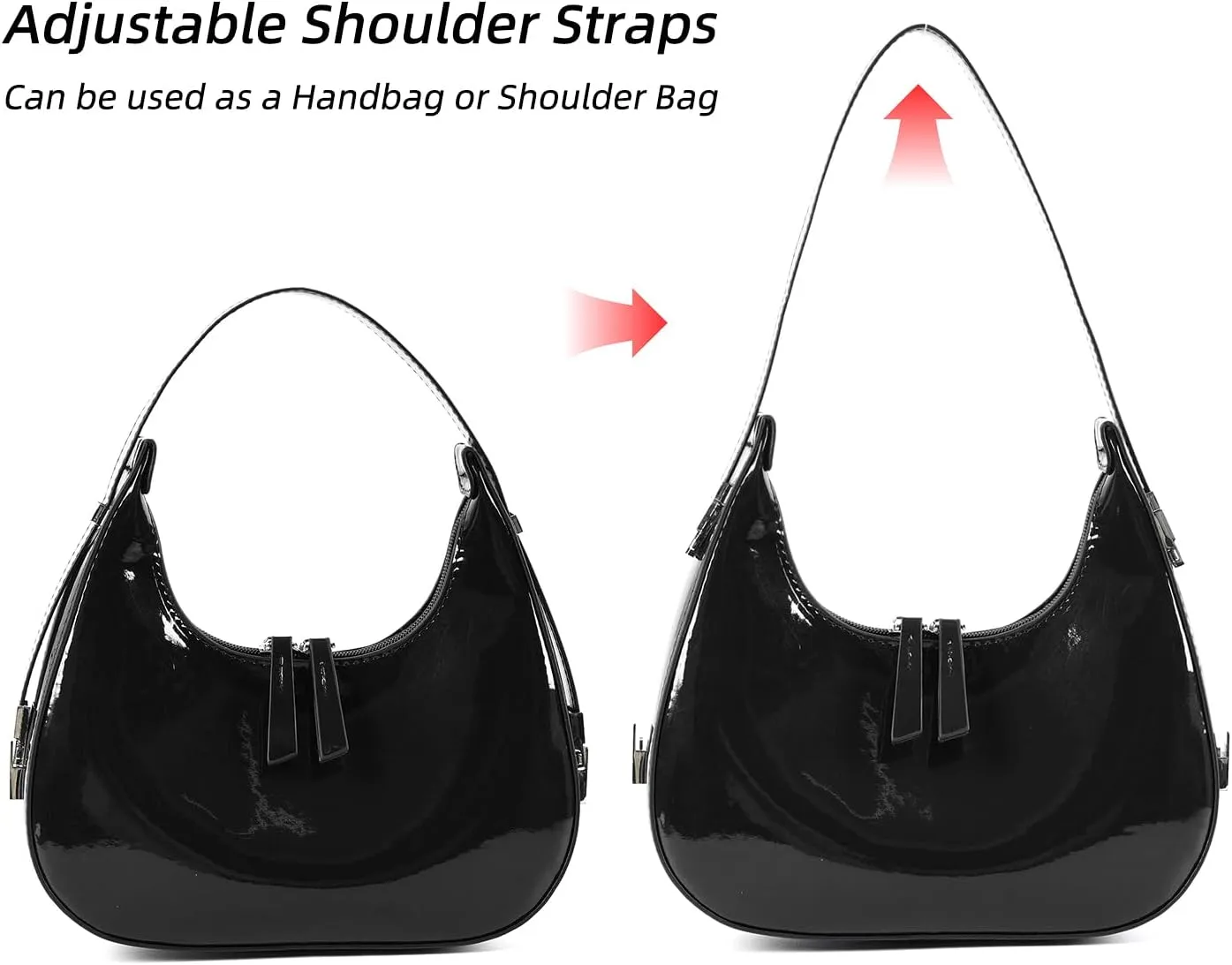 Didida Y2K Moon Bag Women's Crescent Shoulder Bag Retro Handbags Top Handle Patent Leather Cute Small Underarm Bag