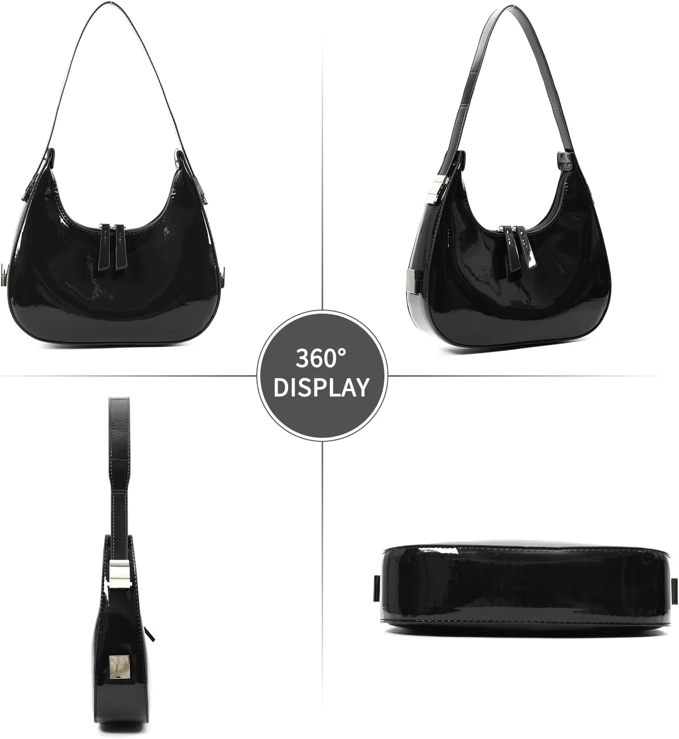 Didida Y2K Moon Bag Women's Crescent Shoulder Bag Retro Handbags Top Handle Patent Leather Cute Small Underarm Bag
