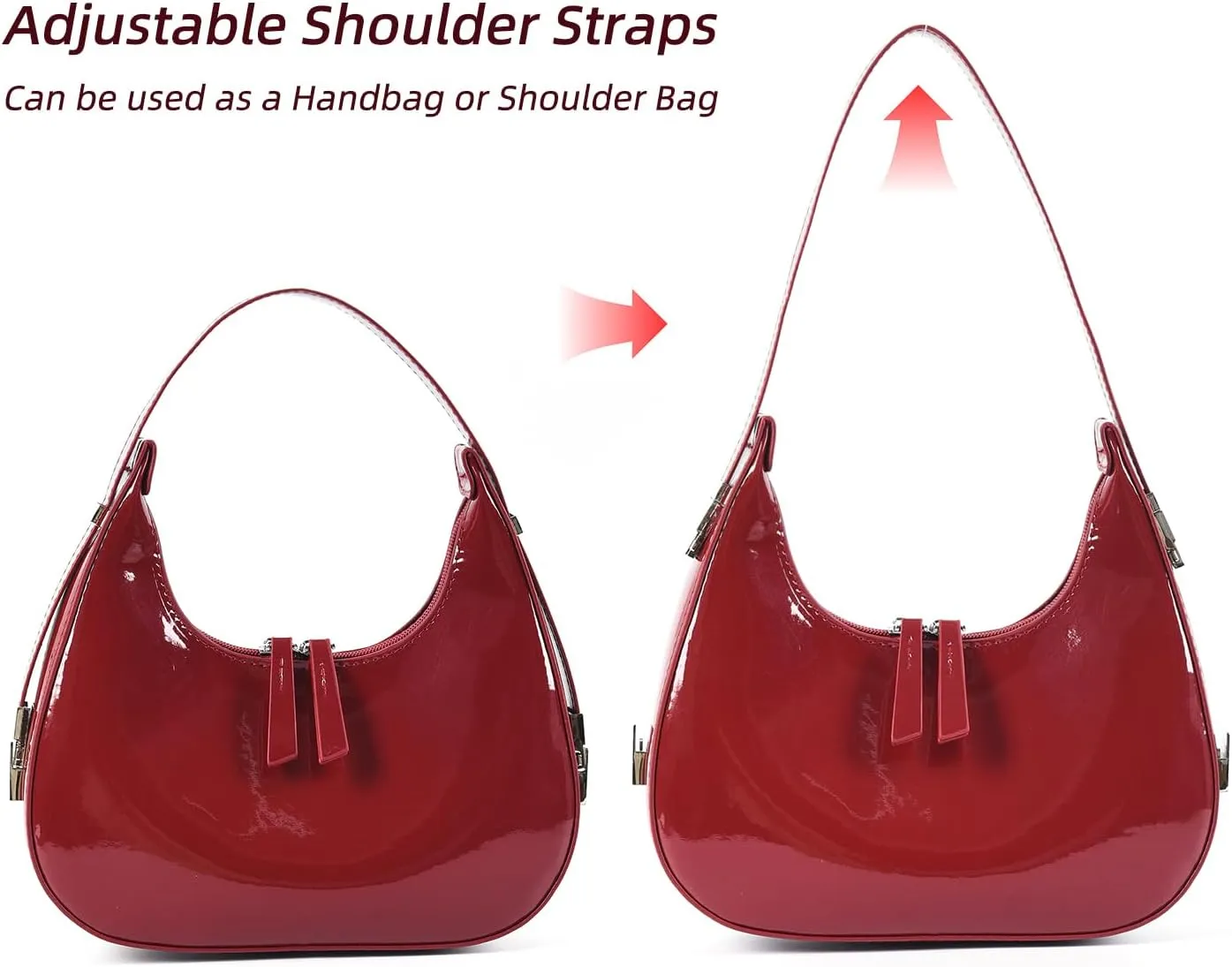 Didida Y2K Moon Bag Women's Crescent Shoulder Bag Retro Handbags Top Handle Patent Leather Cute Small Underarm Bag