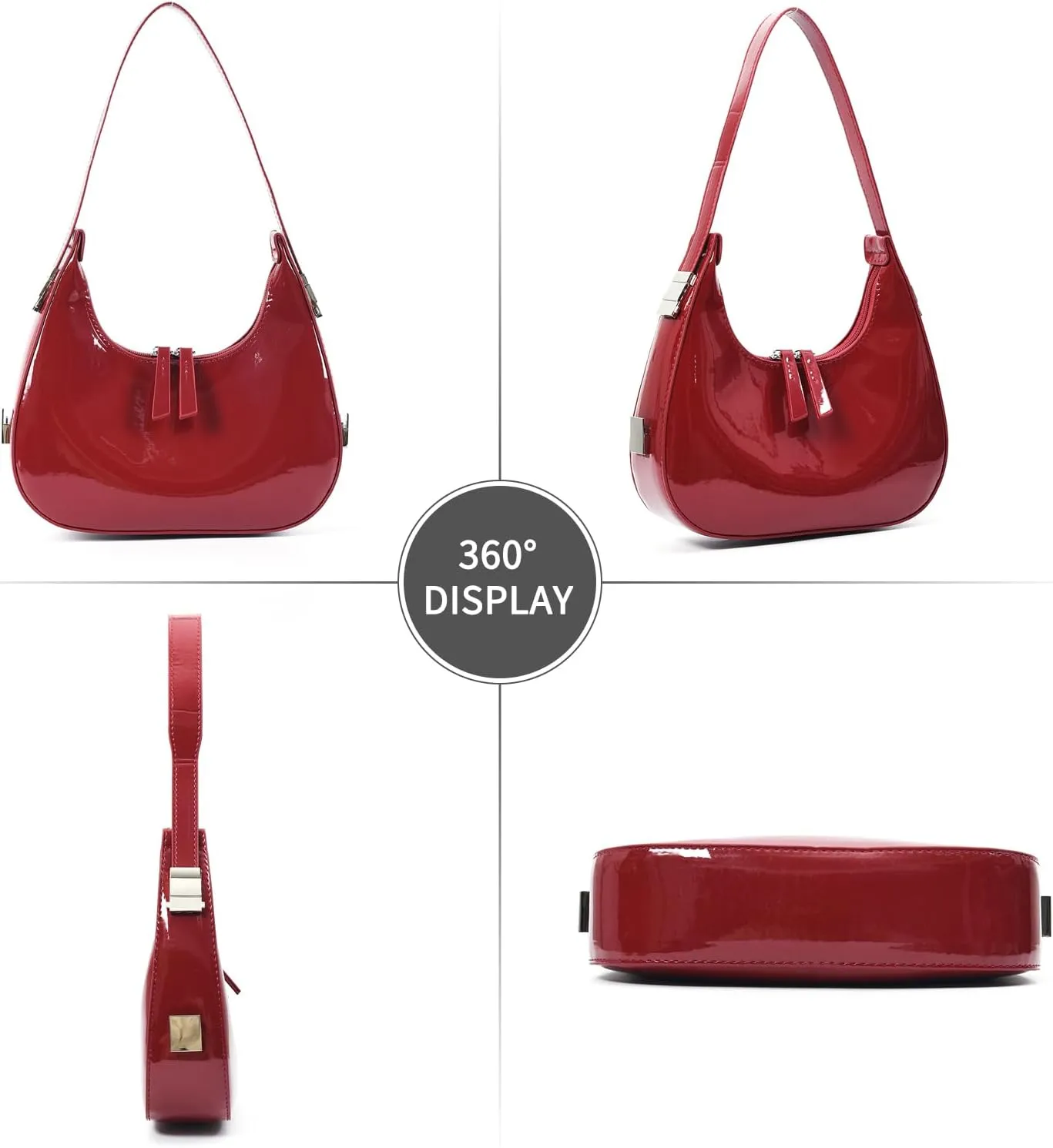 Didida Y2K Moon Bag Women's Crescent Shoulder Bag Retro Handbags Top Handle Patent Leather Cute Small Underarm Bag