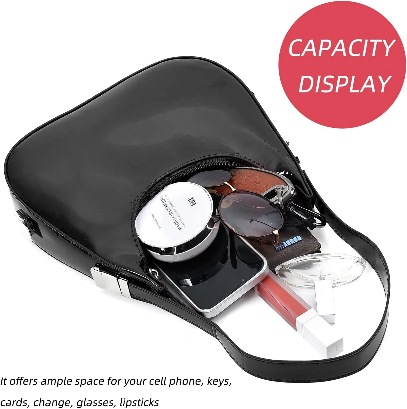 Didida Y2K Moon Bag Women's Crescent Shoulder Bag Retro Handbags Top Handle Patent Leather Cute Small Underarm Bag