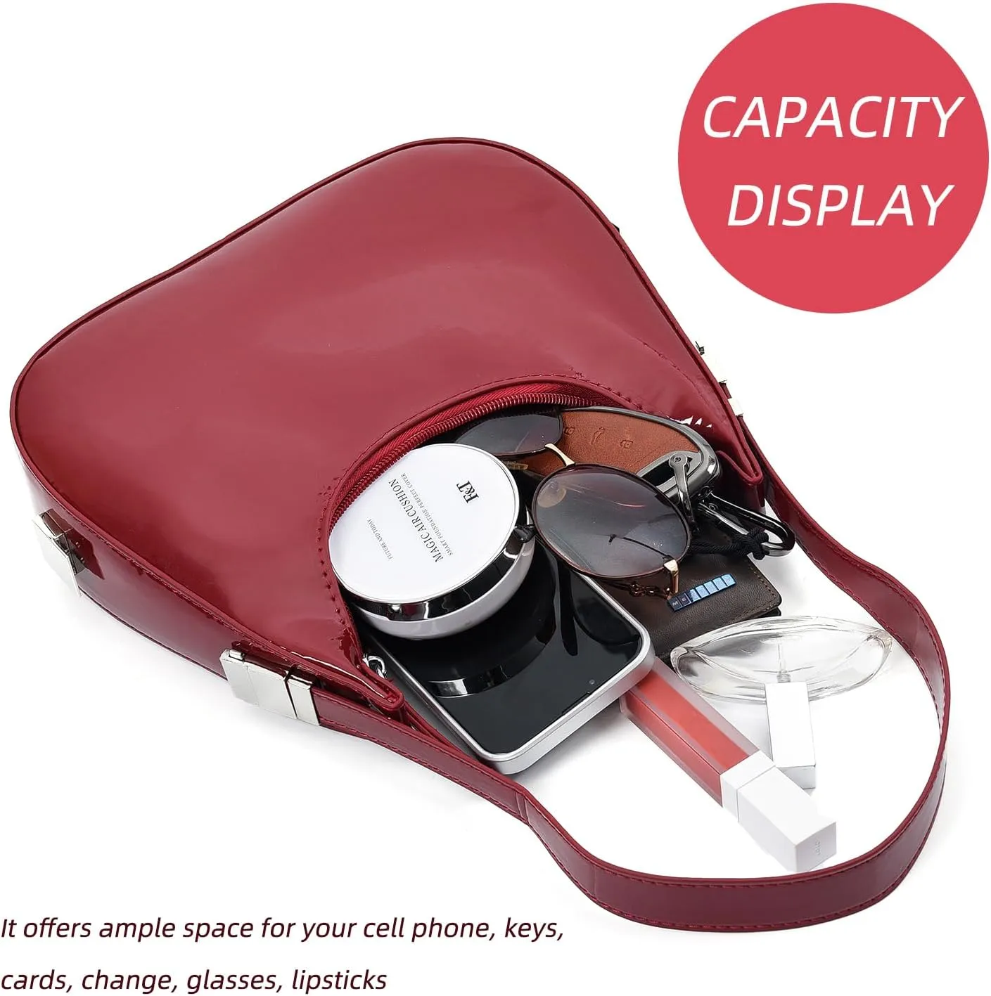 Didida Y2K Moon Bag Women's Crescent Shoulder Bag Retro Handbags Top Handle Patent Leather Cute Small Underarm Bag