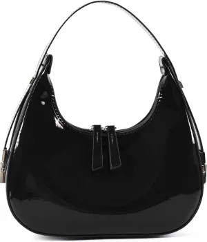 Didida Y2K Moon Bag Women's Crescent Shoulder Bag Retro Handbags Top Handle Patent Leather Cute Small Underarm Bag