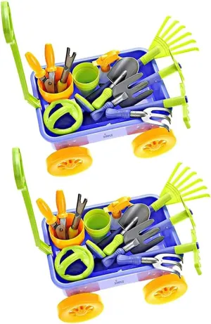Dimple Garden Wagon & Tools Toy Set Premium 15 Piece Gardening Tools & Wagon Toy Set – Sturdy & Durable - Top Yd, Beach, Sand, Garden Toy - Great for Kids & Toddlers (Garden Toy Set), Green (2 Pack)